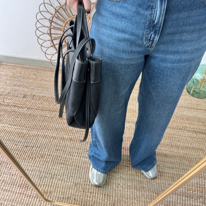 Bolso tote piel y serraje negro