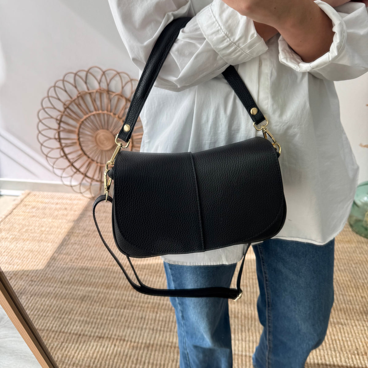 Bolso Bandolera de Piel con Solapa negro