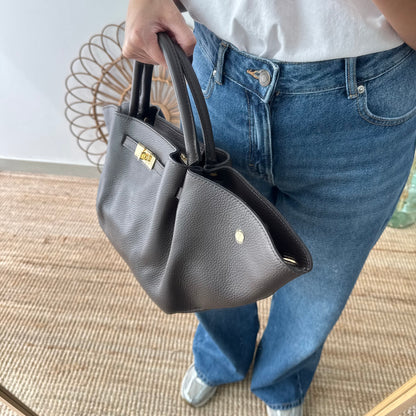 Bolso tote cierre piel marrón