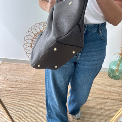 Bolso tote cierre piel marrón