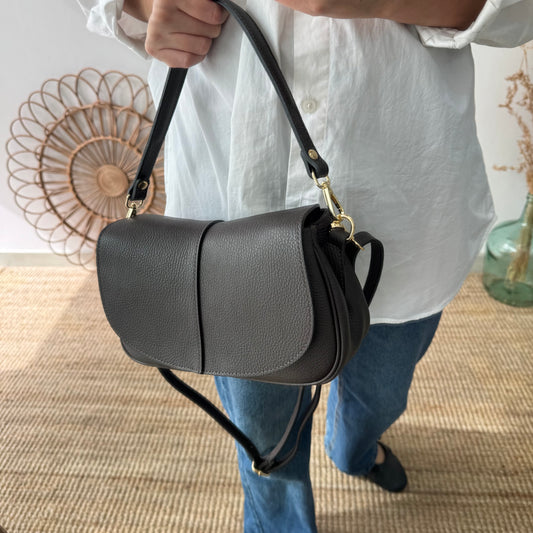Bolso Bandolera de Piel con Solapa marrón chocolate