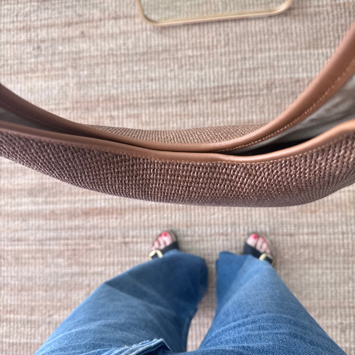 Bolso hobo combinado piel y rafia marrón claro