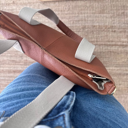 Bolso tote camel piel combinado asas