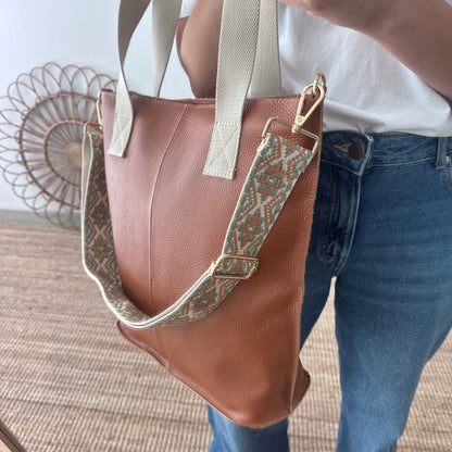 Bolso tote camel piel combinado asas