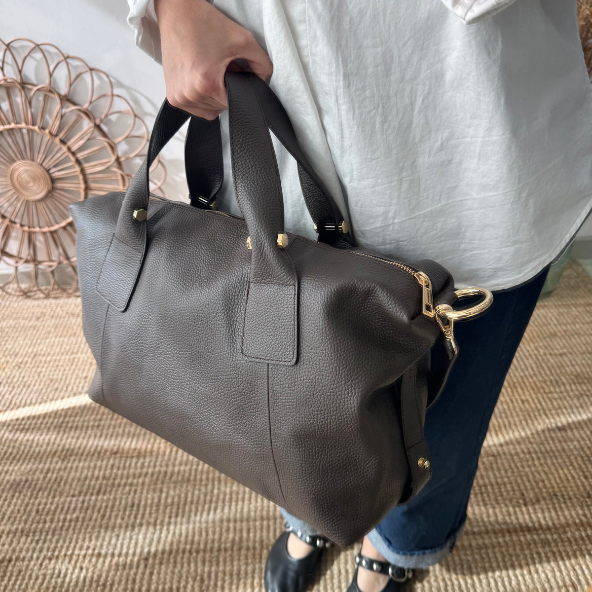 Bolso Bowling de piel marrón