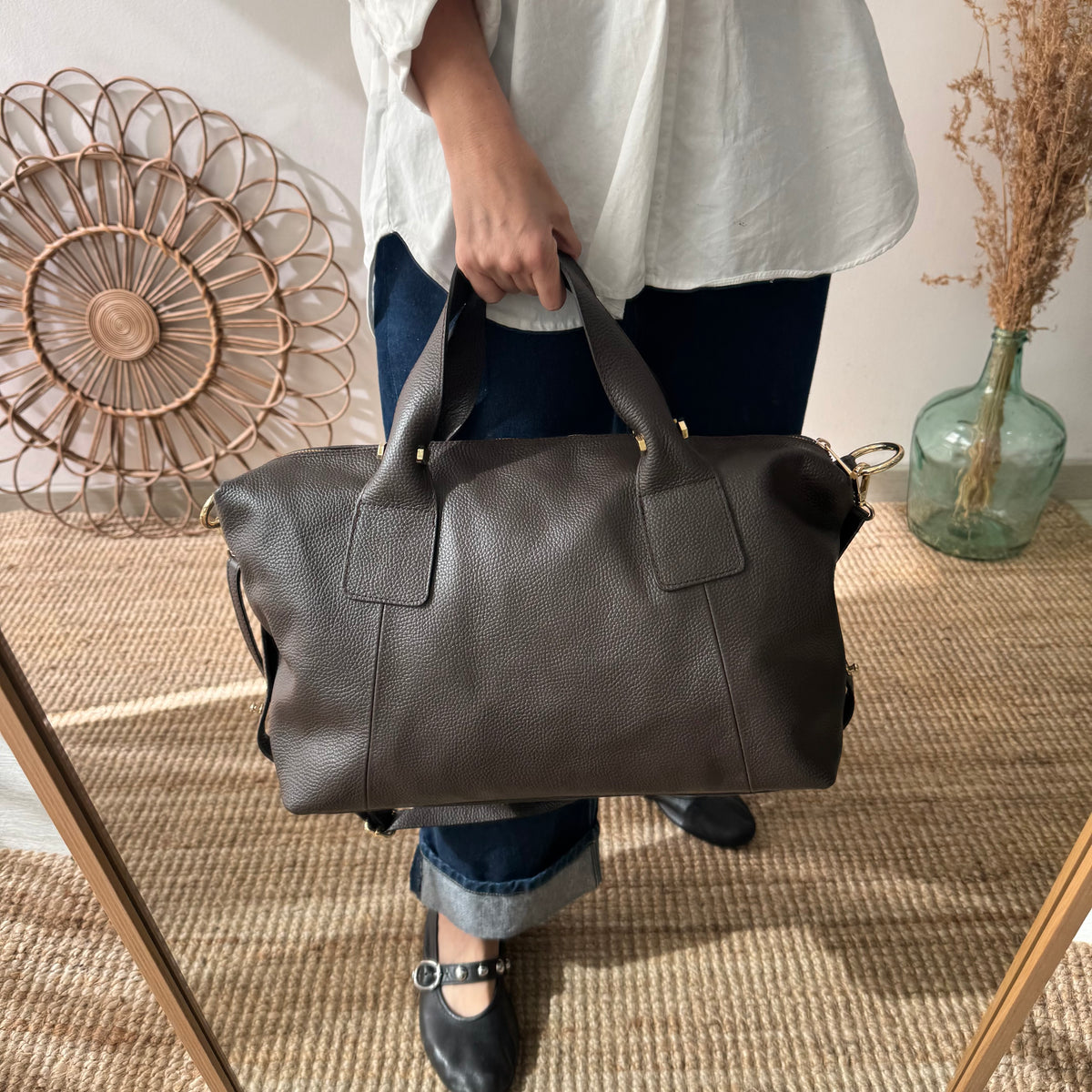 Bolso Bowling de piel marrón