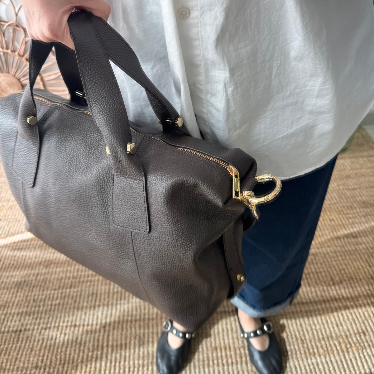 Bolso Bowling de piel marrón