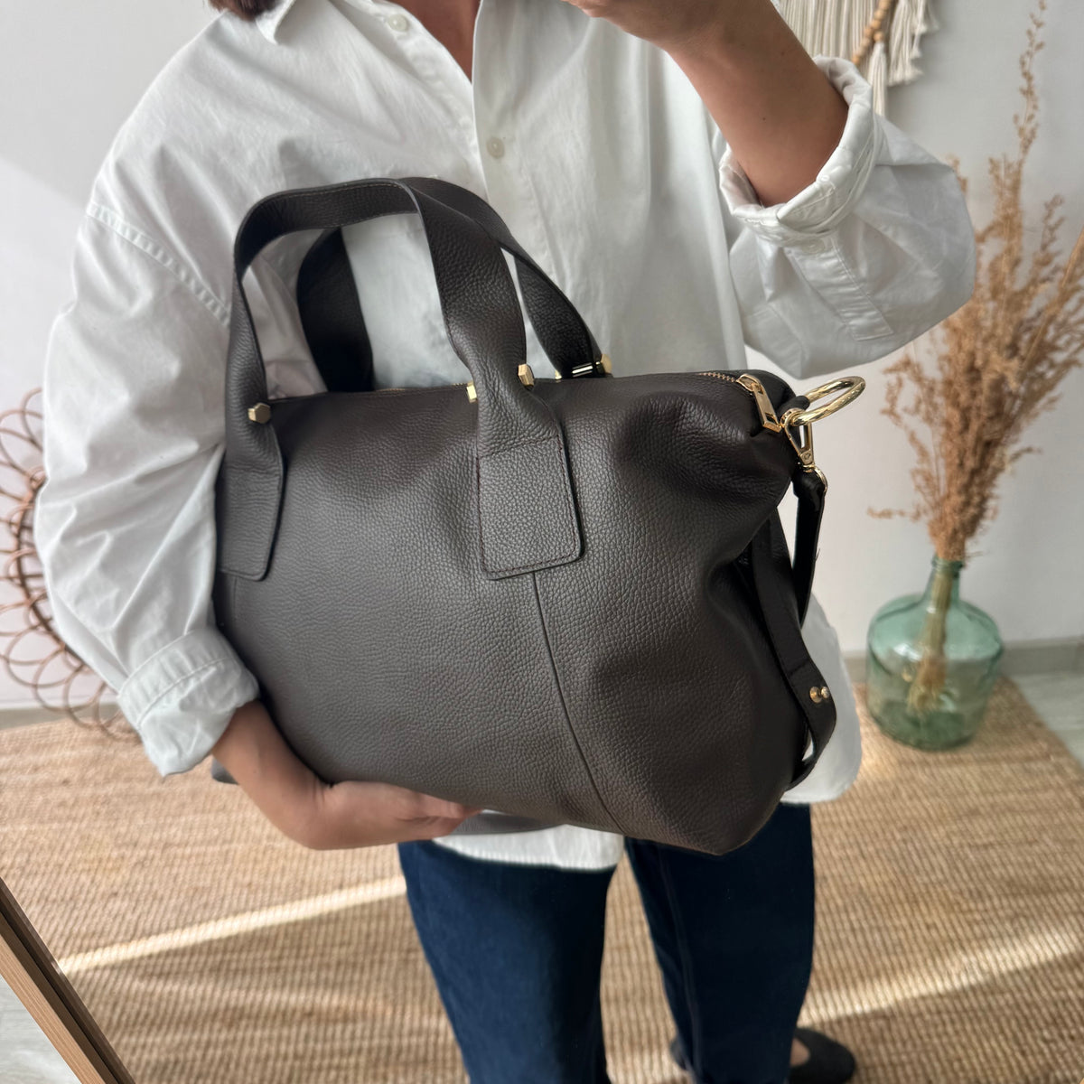 Bolso Bowling de piel marrón