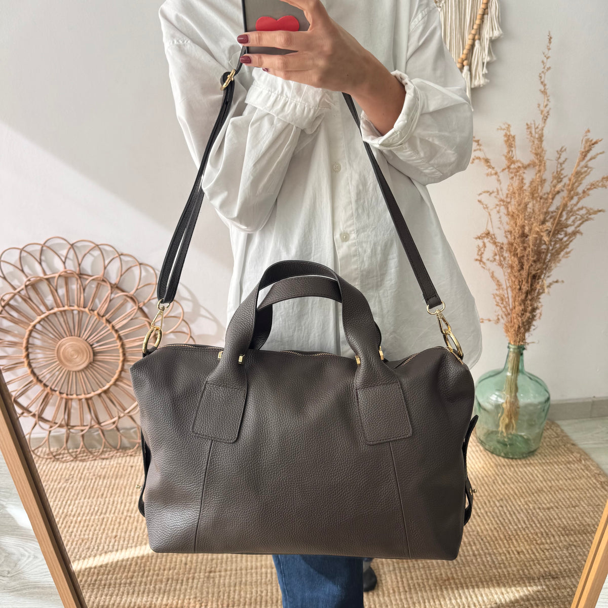 Bolso Bowling de piel marrón