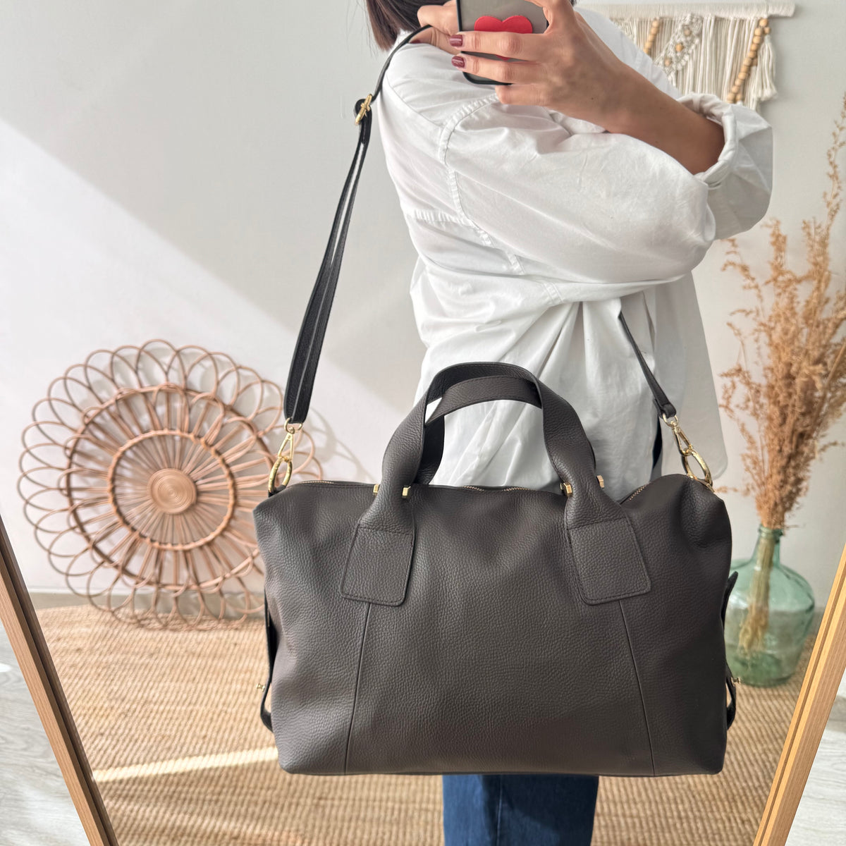 Bolso Bowling de piel marrón