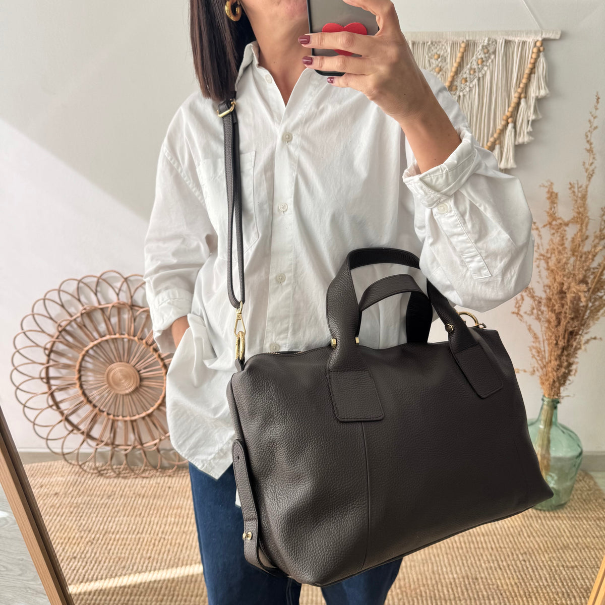Bolso Bowling de piel marrón