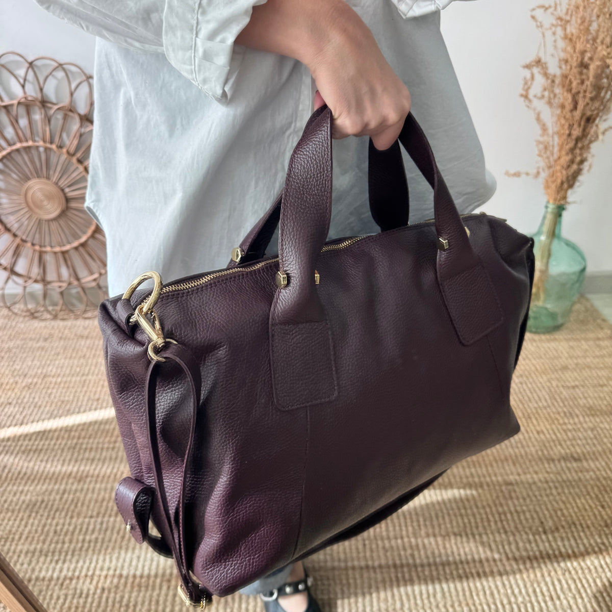Bolso Bowling de piel granate