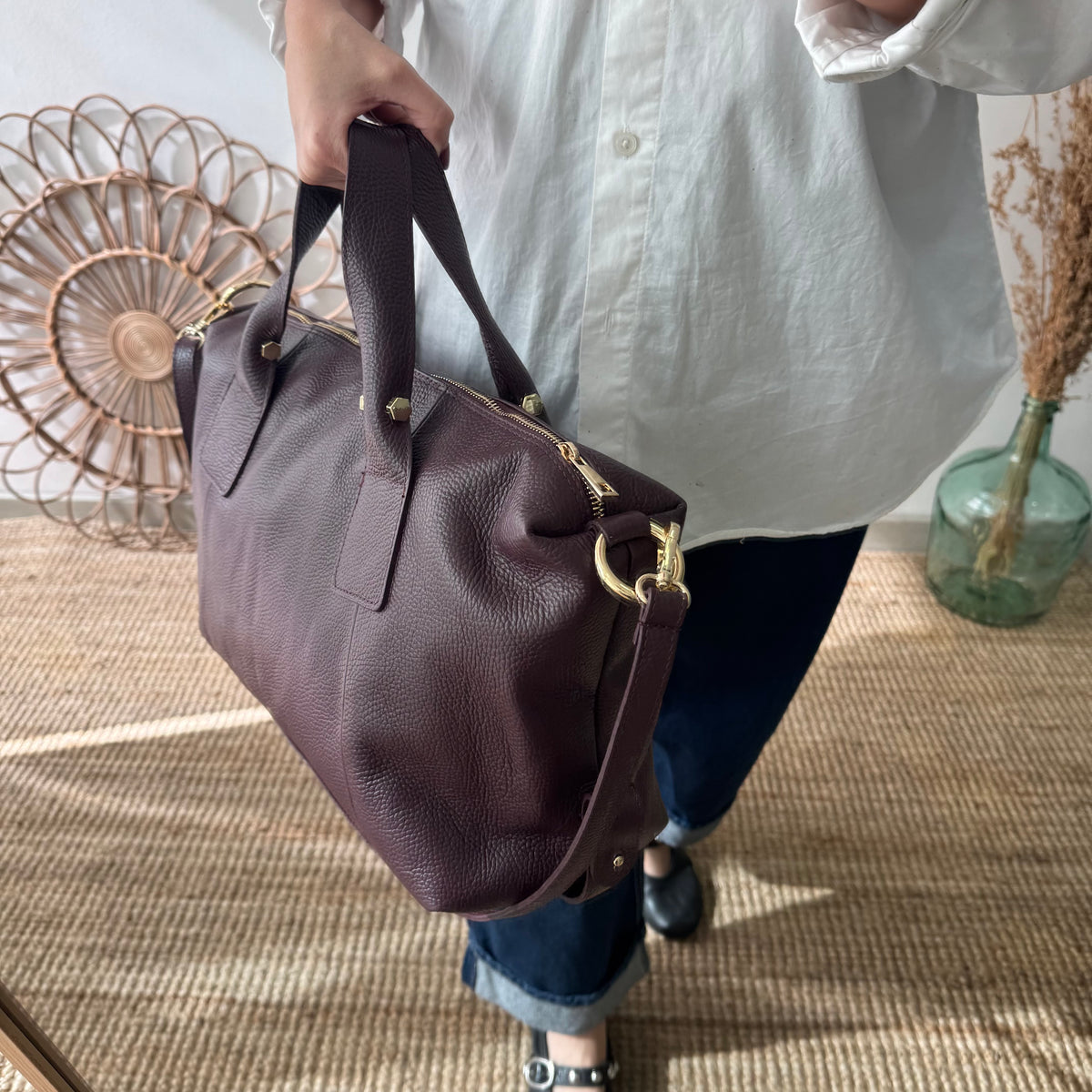 Bolso Bowling de piel granate