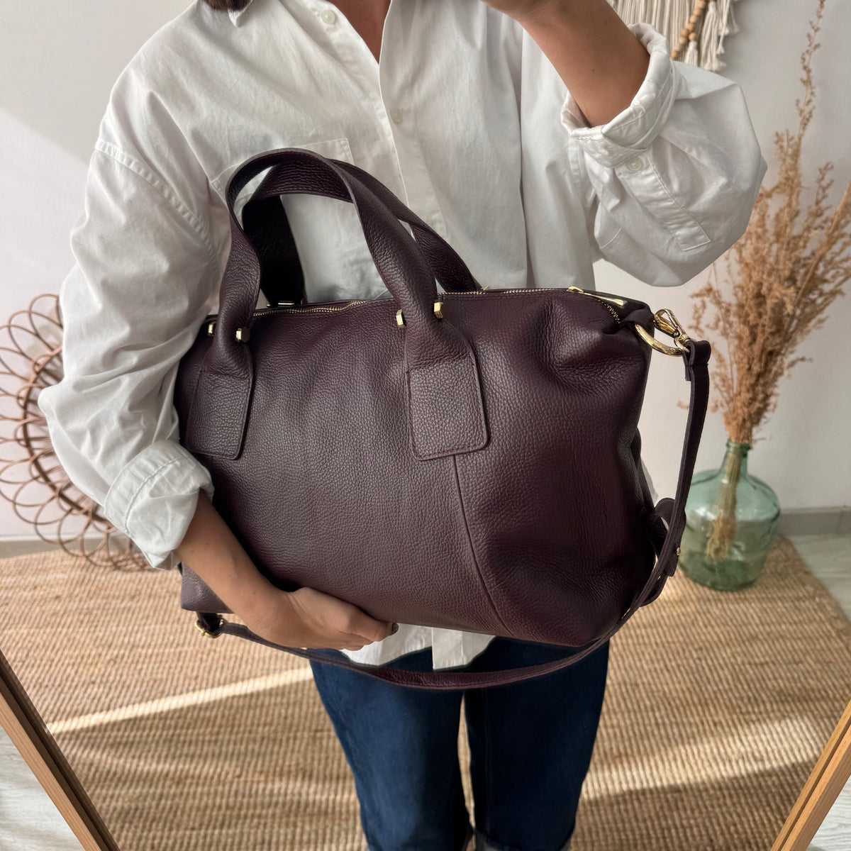 Bolso Bowling de piel granate