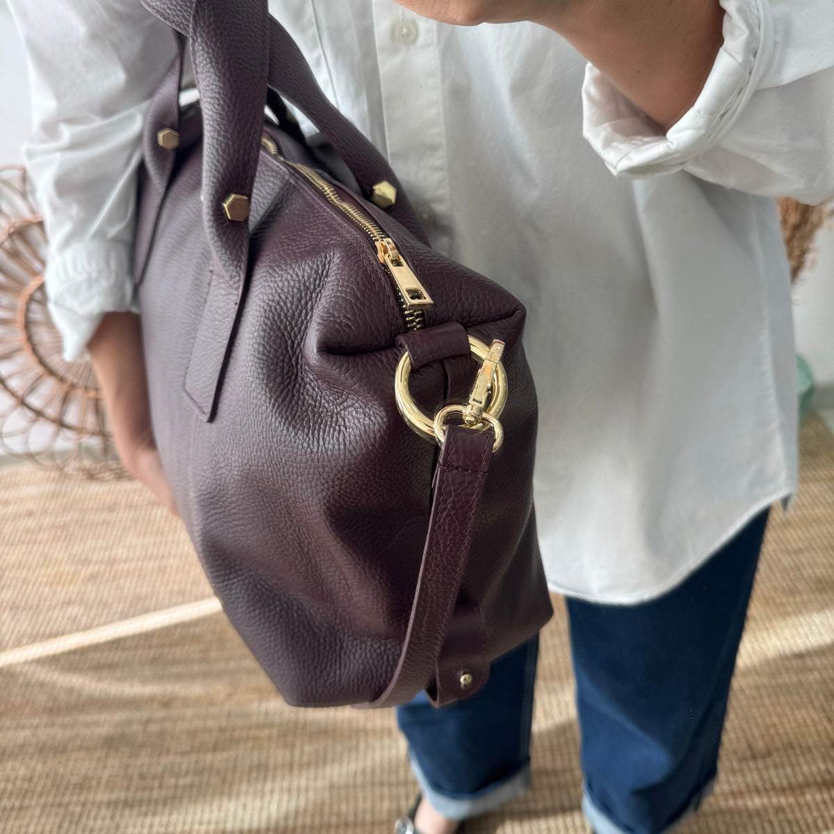 Bolso Bowling de piel granate