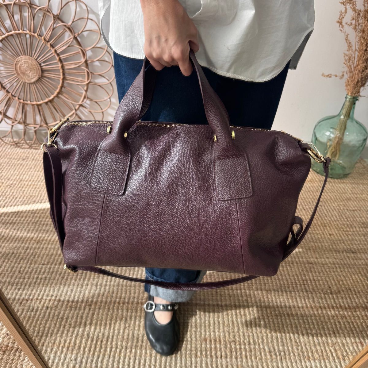 Bolso Bowling de piel granate