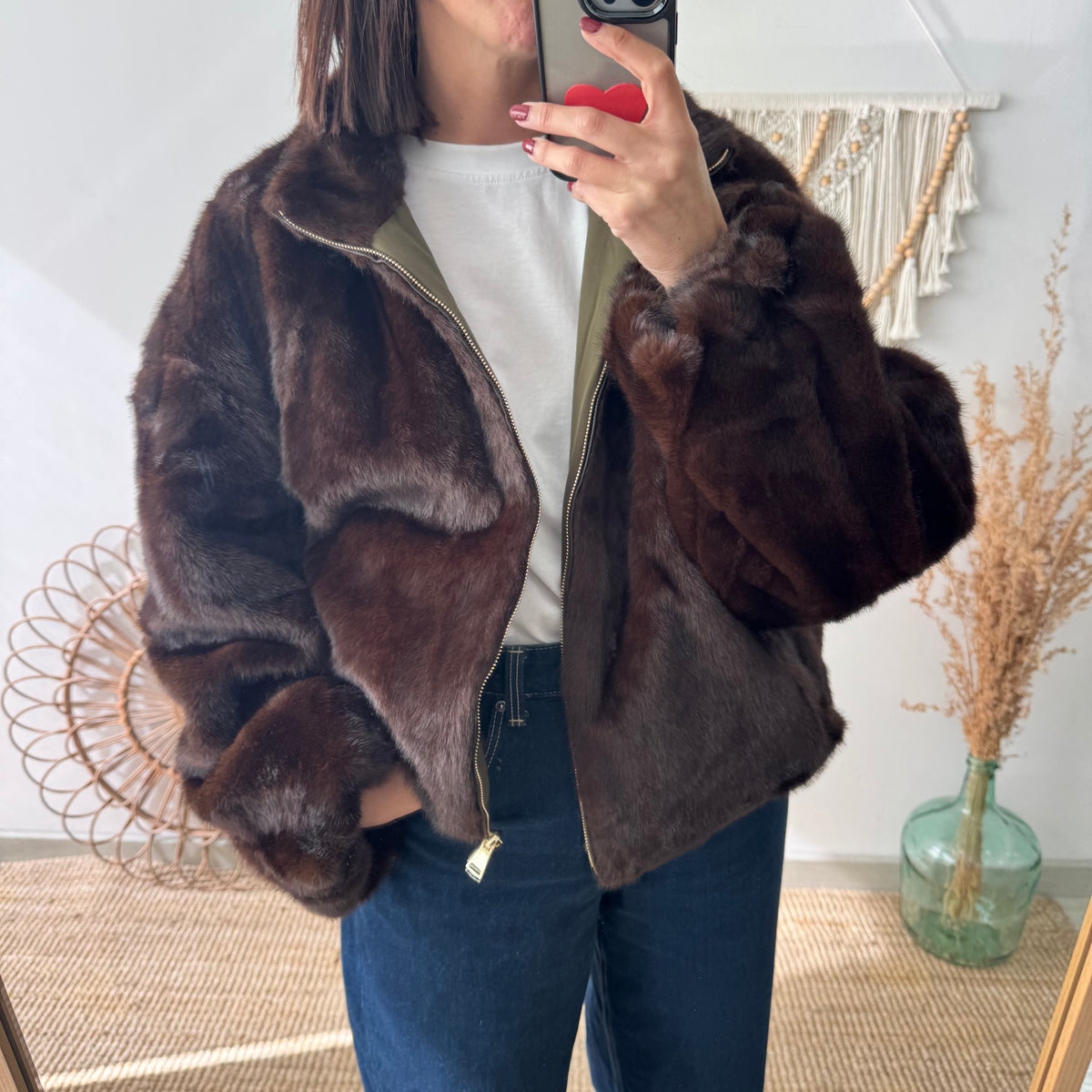 Chaqueta reversible caqui efecto pelo