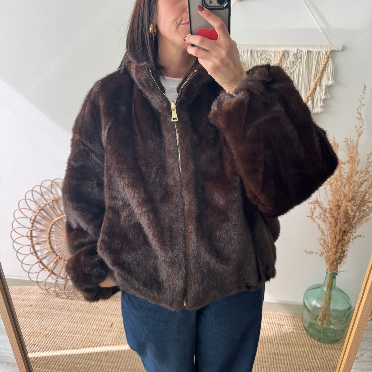 Chaqueta reversible caqui efecto pelo