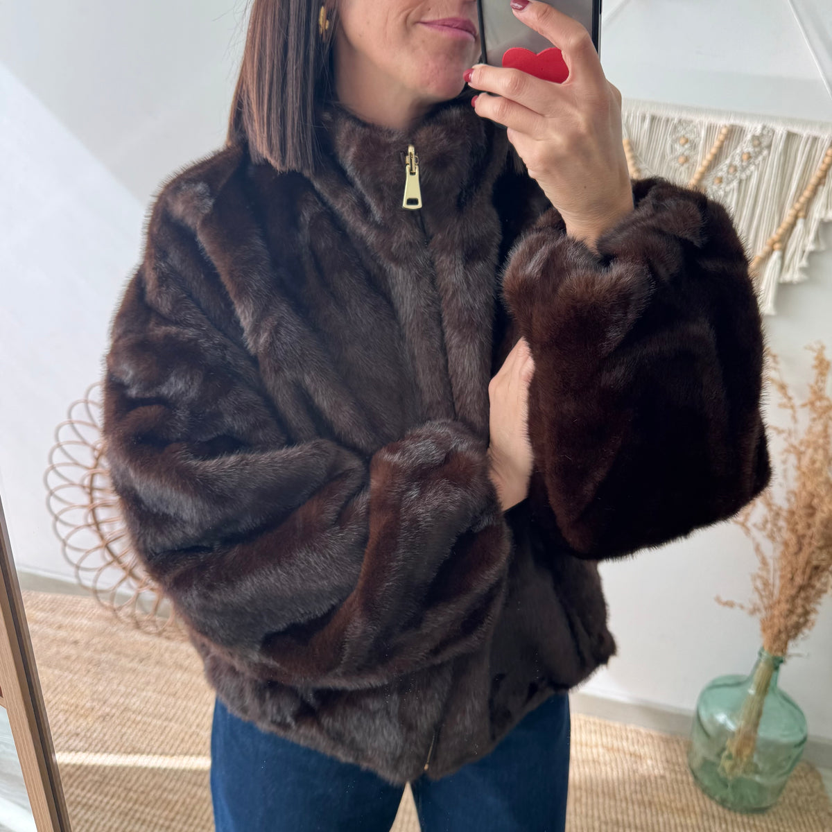 Chaqueta reversible caqui efecto pelo