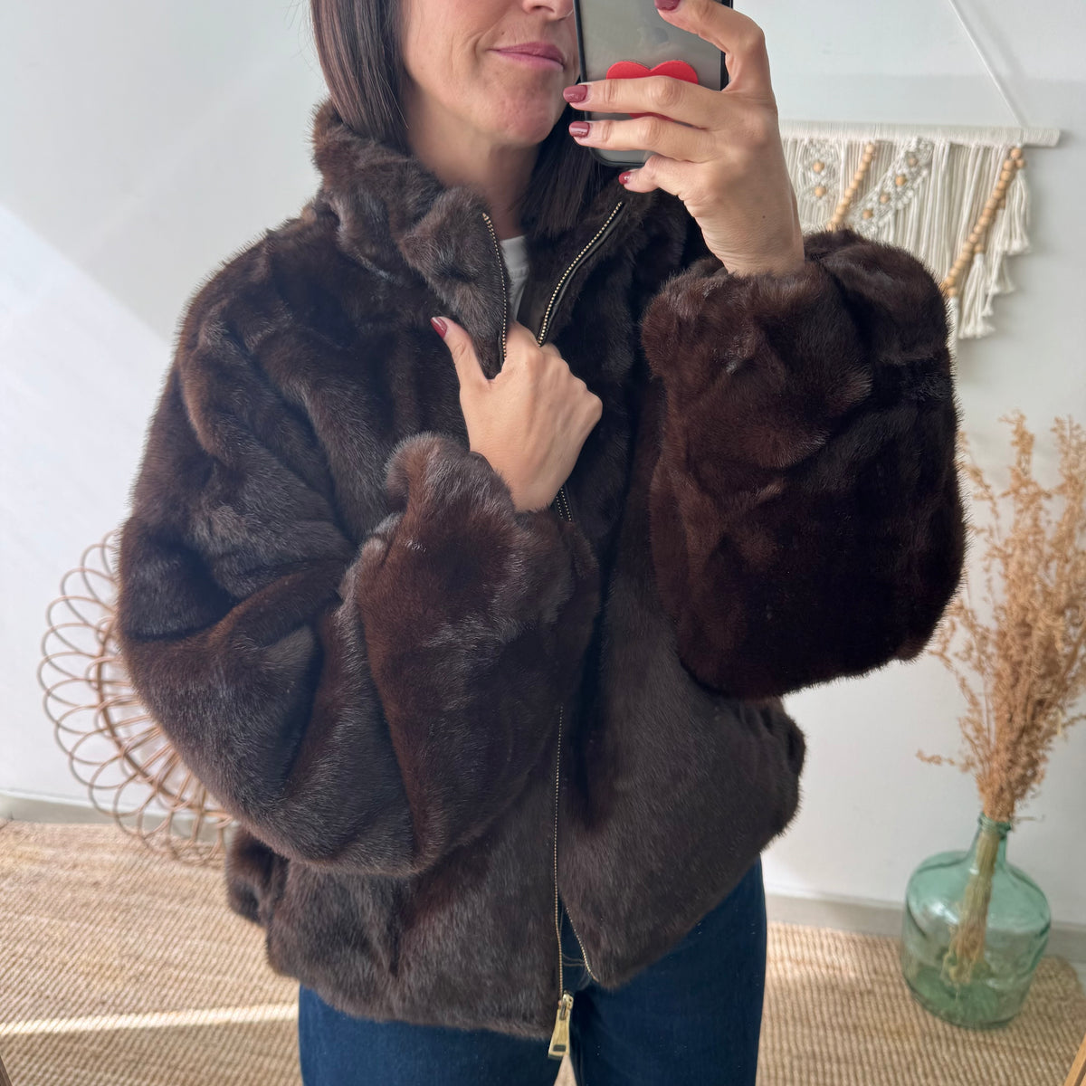 Chaqueta reversible marrón efecto pelo