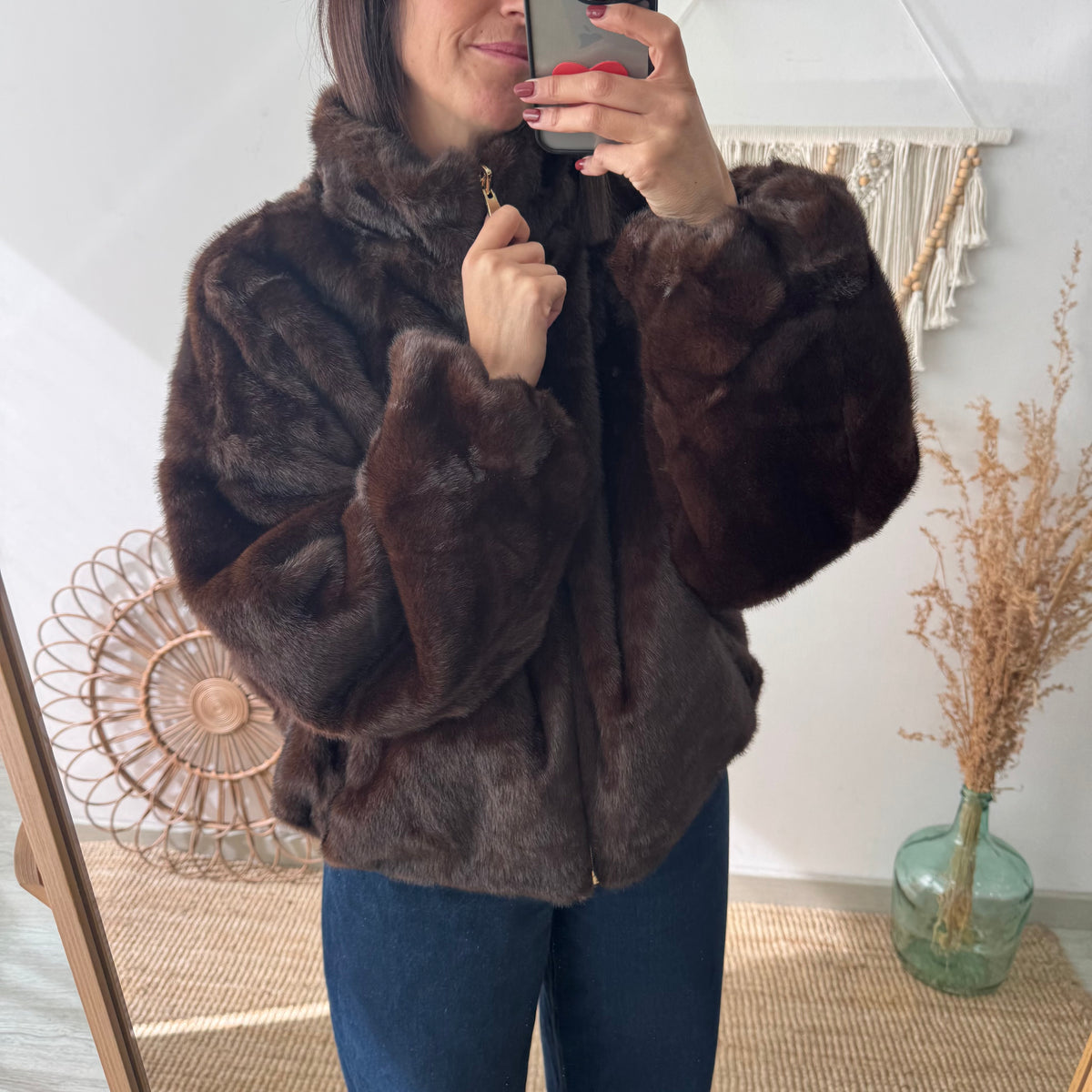Chaqueta reversible marrón efecto pelo
