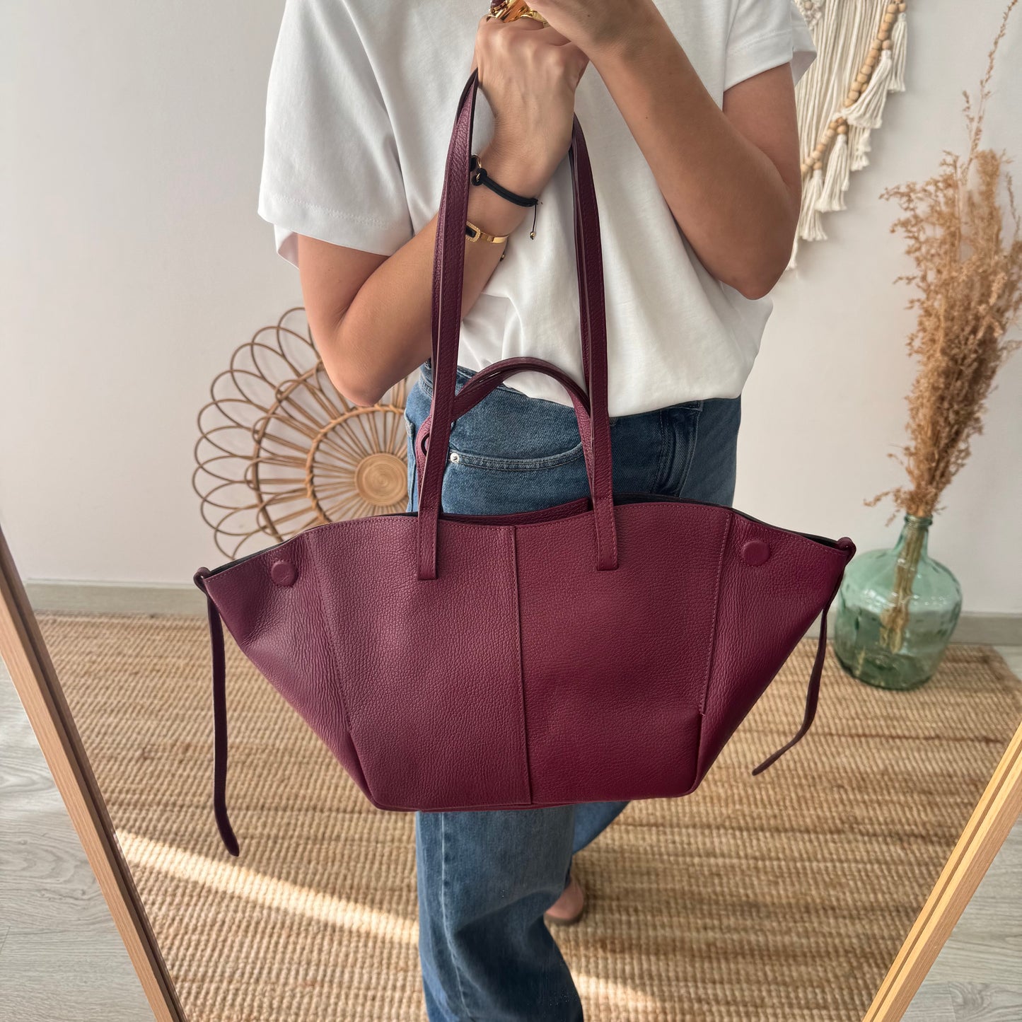 Bolso tote granate piel