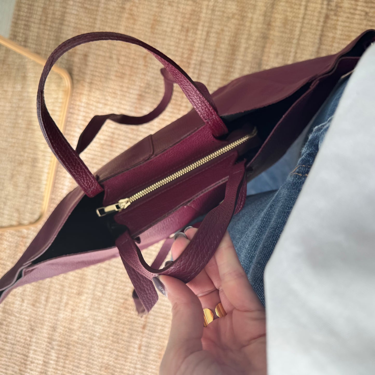 Bolso tote granate piel