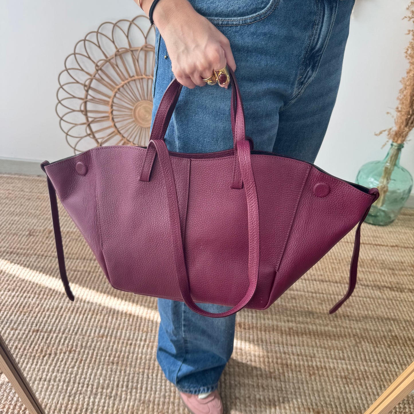 Bolso tote granate piel