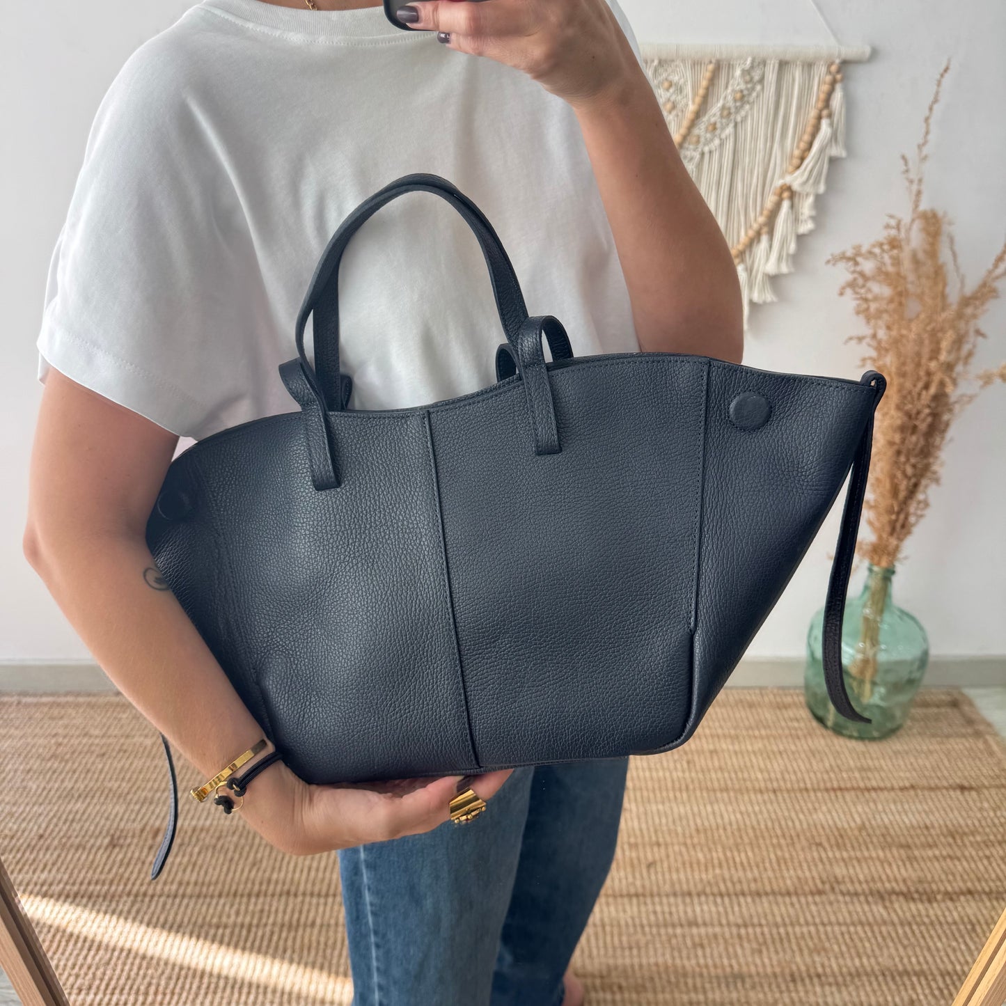 Bolso tote azul marino piel