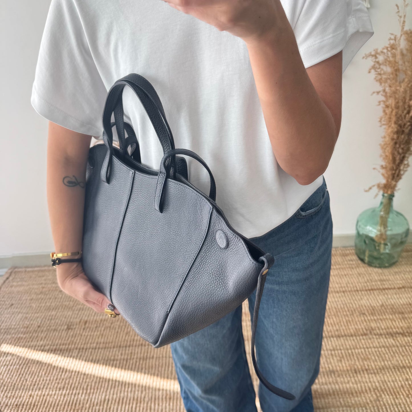 Bolso tote azul marino piel
