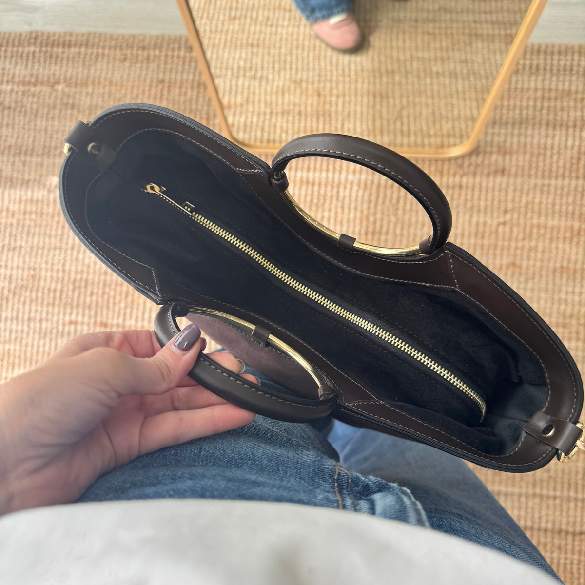 Bolso Cubo en piel y serraje marrón