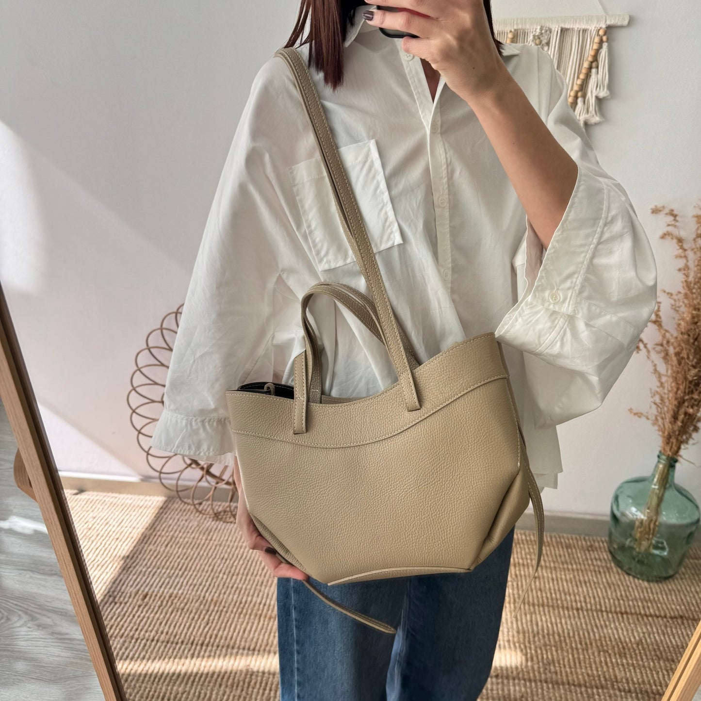 Tote estructurado piel taupe - Bubbleshopbcn