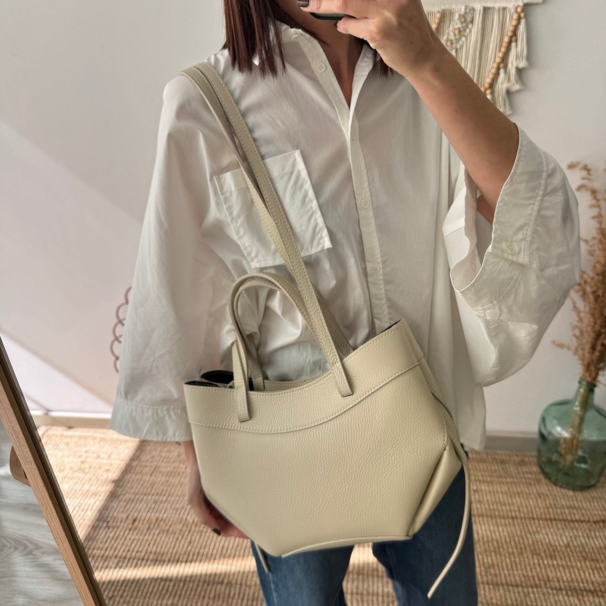 Tote estructurado piel beige - Bubbleshopbcn