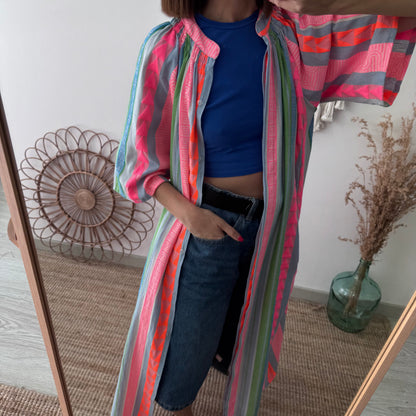 Vestido camisero estilo étnico fucsia