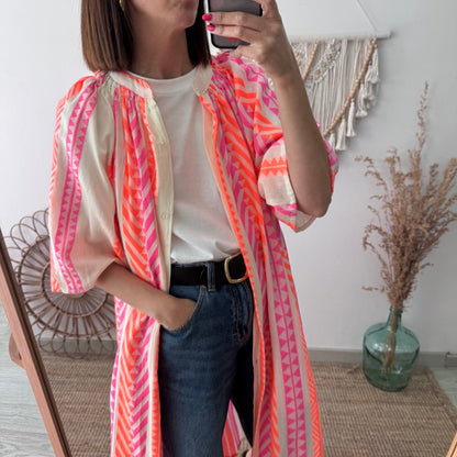 Vestido camisero estilo étnico naranja