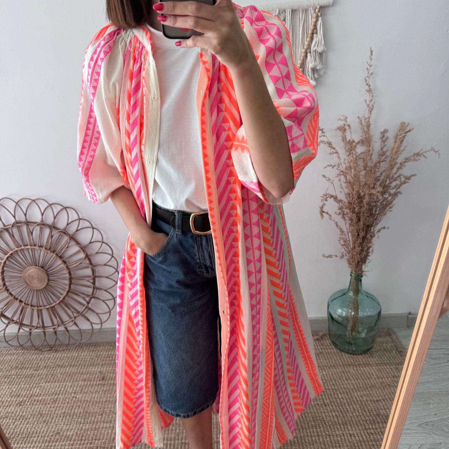 Vestido camisero estilo étnico naranja