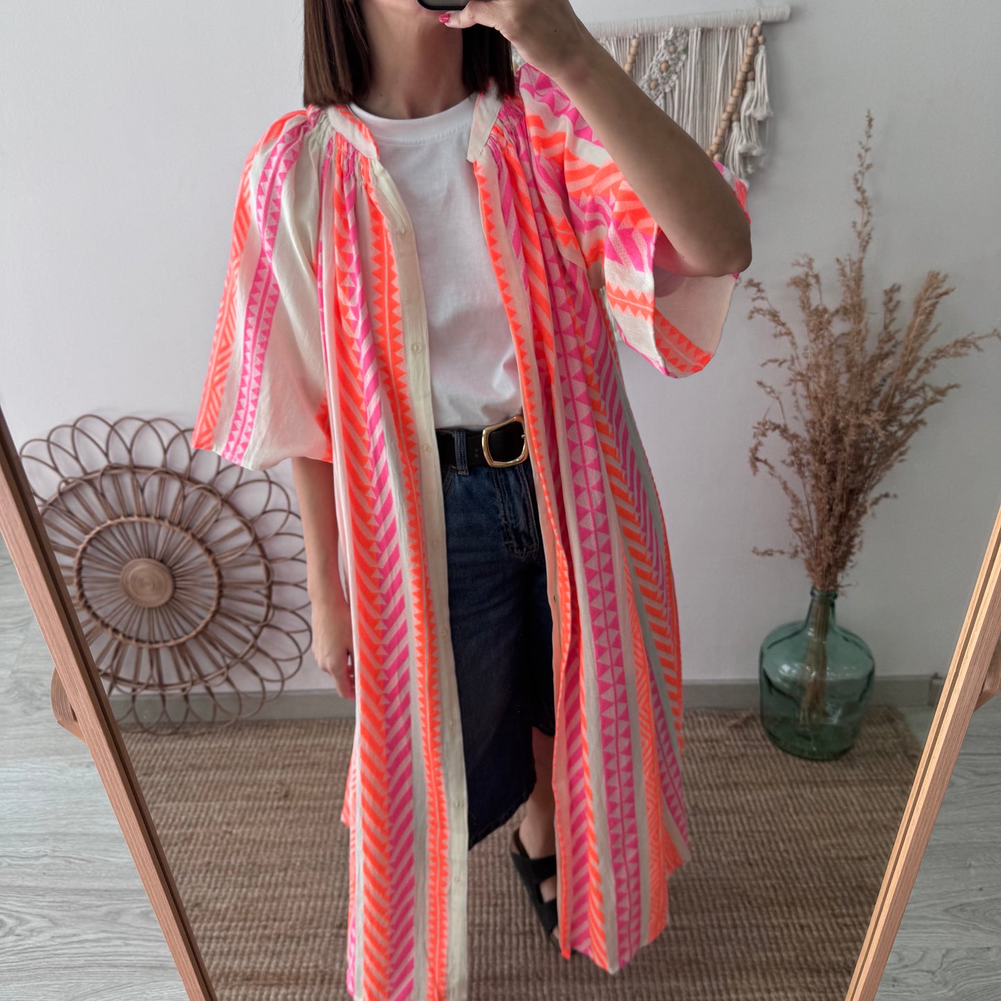 Vestido camisero estilo étnico naranja
