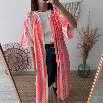 Vestido camisero estilo étnico naranja