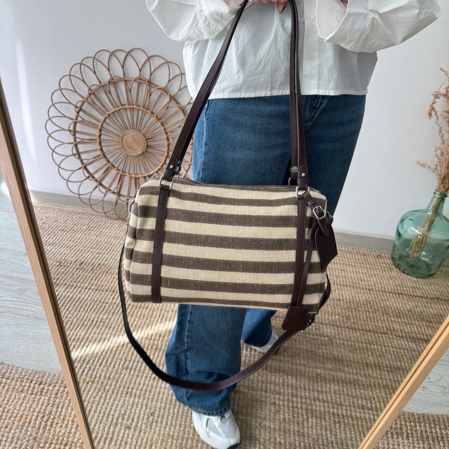 Bolso bowling rayas marrón y beige - Bubbleshopbcn
