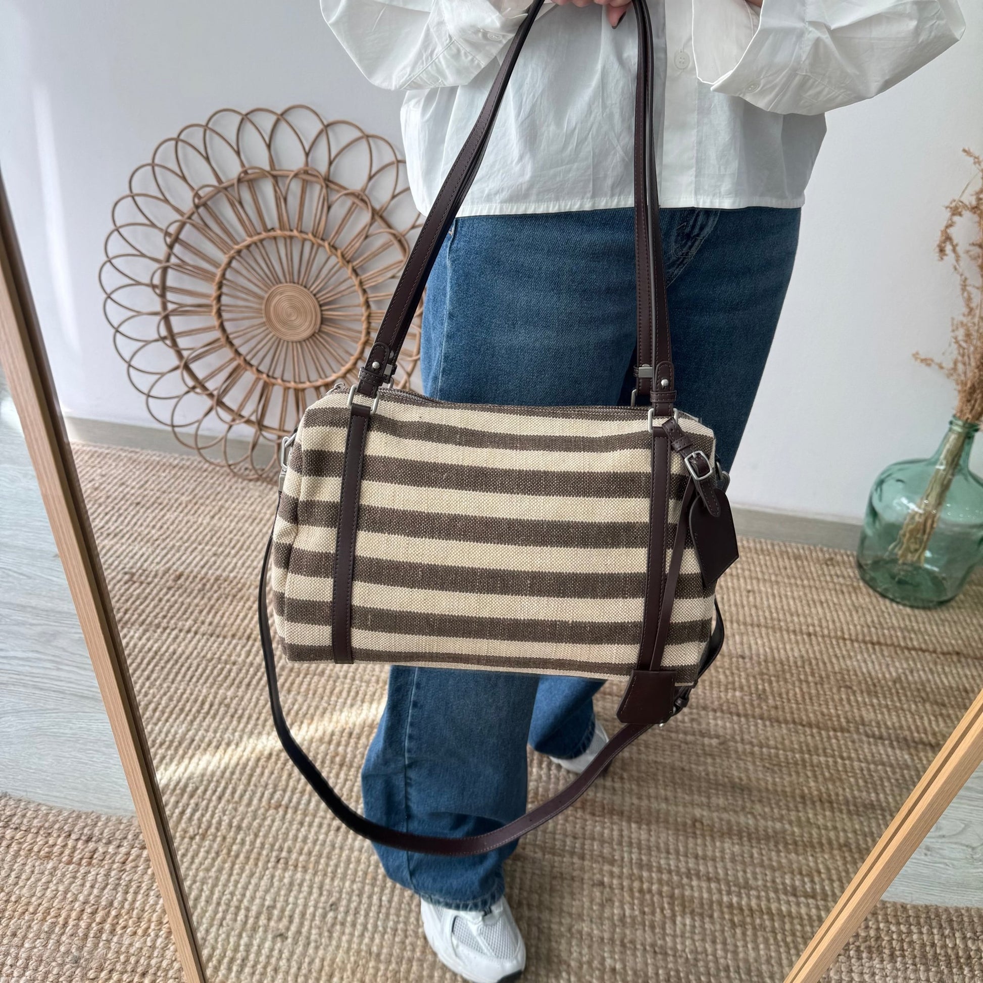 Bolso bowling rayas marrón y beige - Bubbleshopbcn