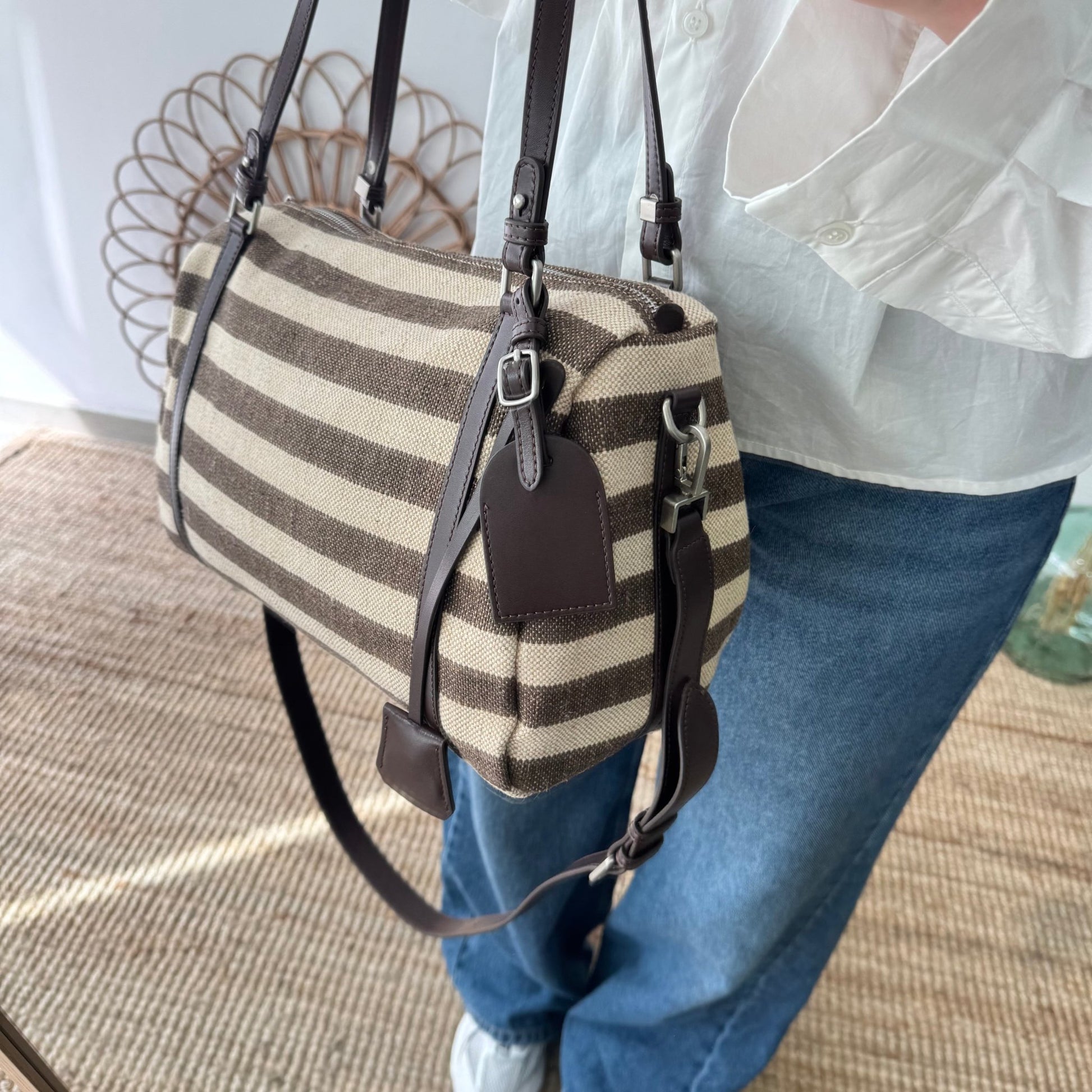 Bolso bowling rayas marrón y beige - Bubbleshopbcn