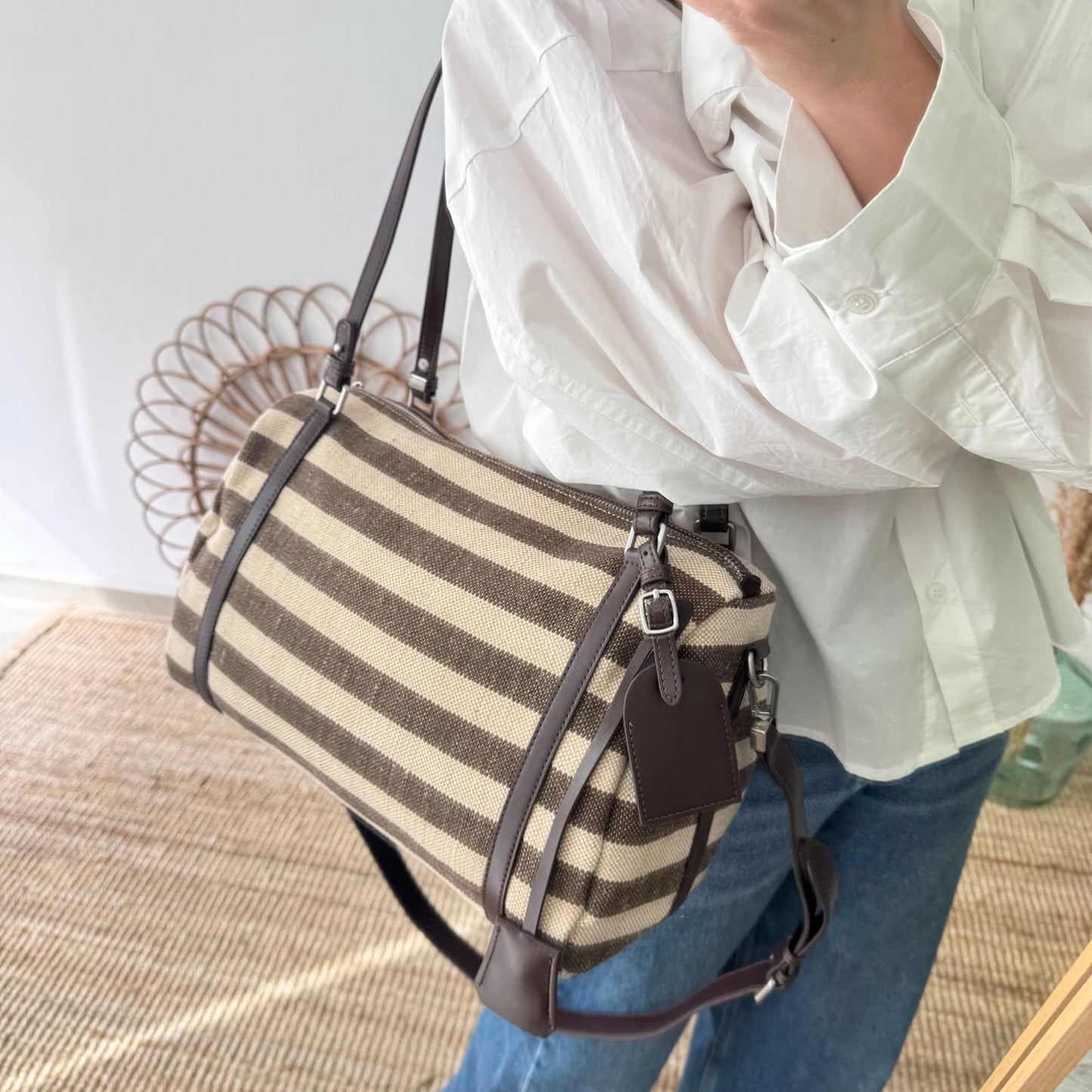 Bolso bowling rayas marrón y beige - Bubbleshopbcn