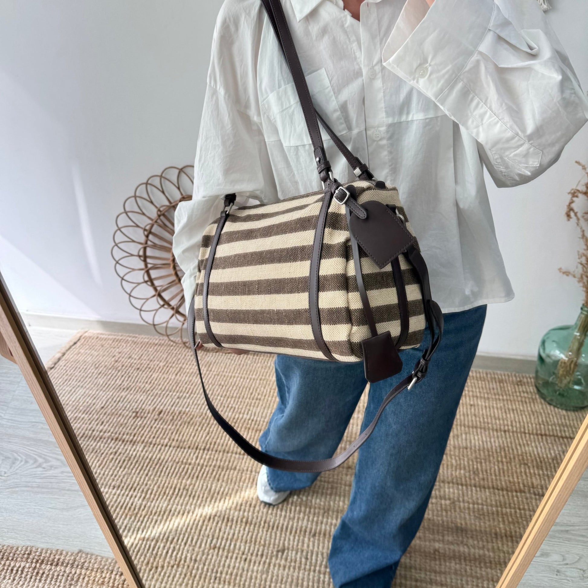Bolso bowling rayas marrón y beige - Bubbleshopbcn