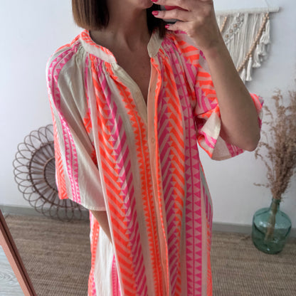 Vestido camisero estilo étnico naranja