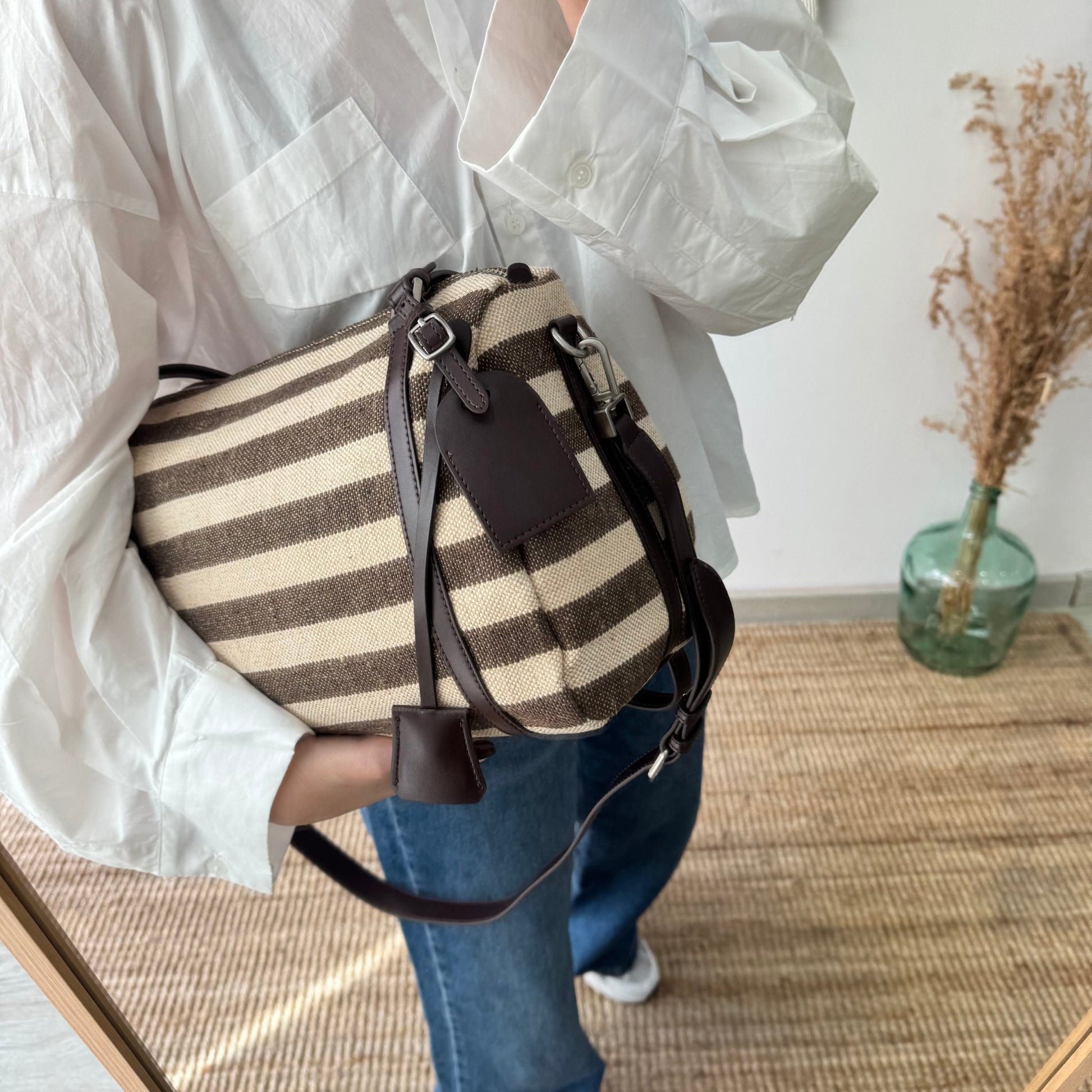 Bolso bowling rayas marrón y beige - Bubbleshopbcn