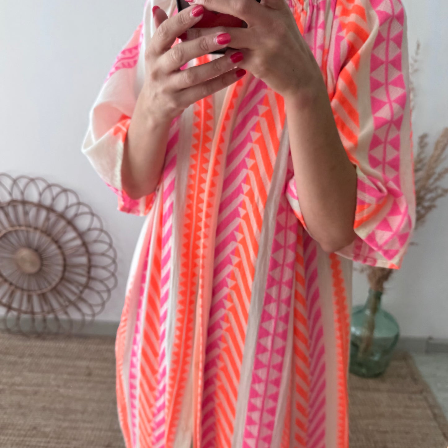 Vestido camisero estilo étnico naranja