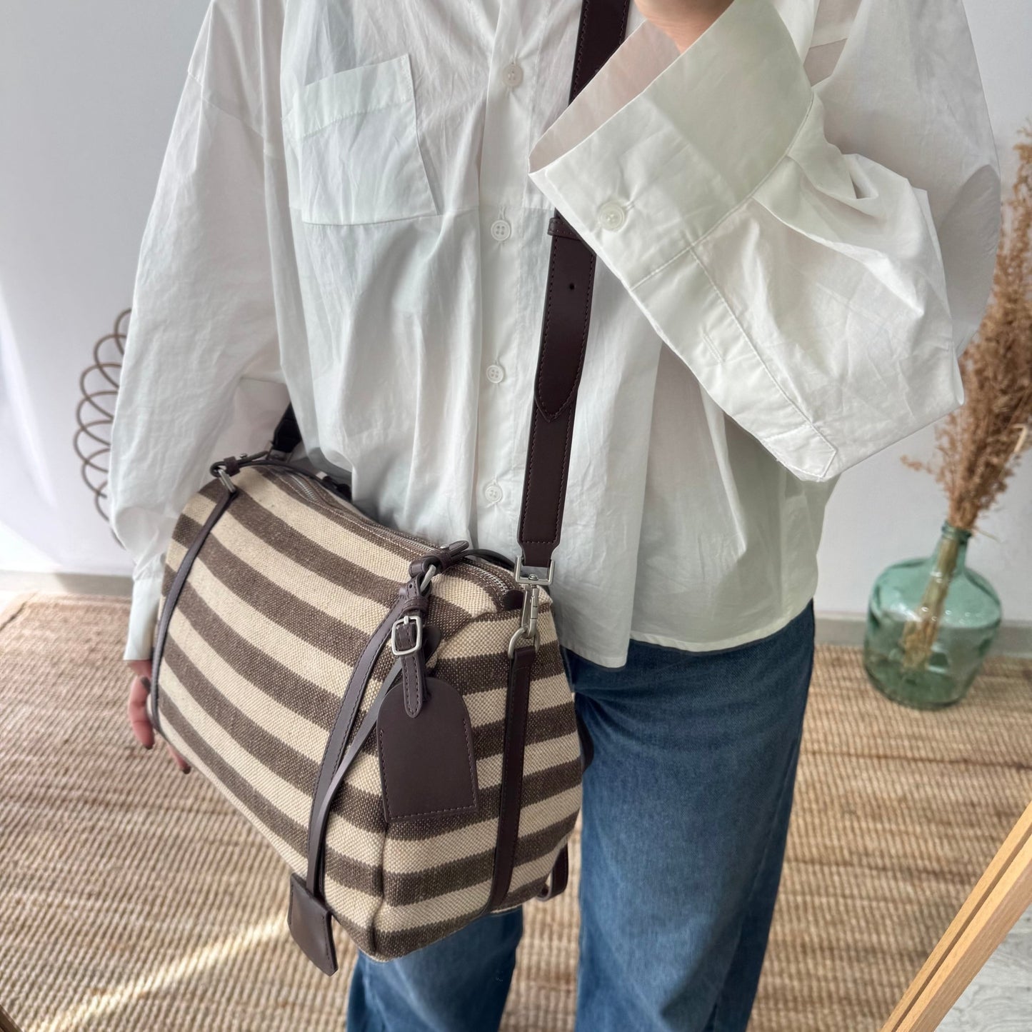 Bolso bowling rayas marrón y beige - Bubbleshopbcn
