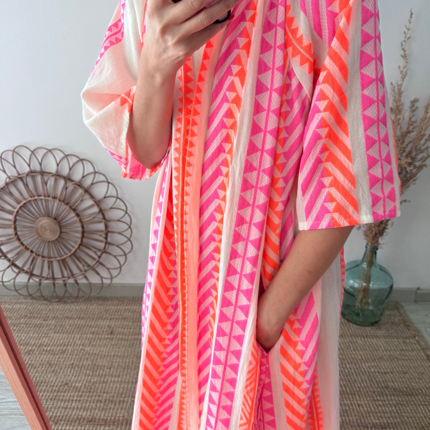 Vestido camisero estilo étnico naranja
