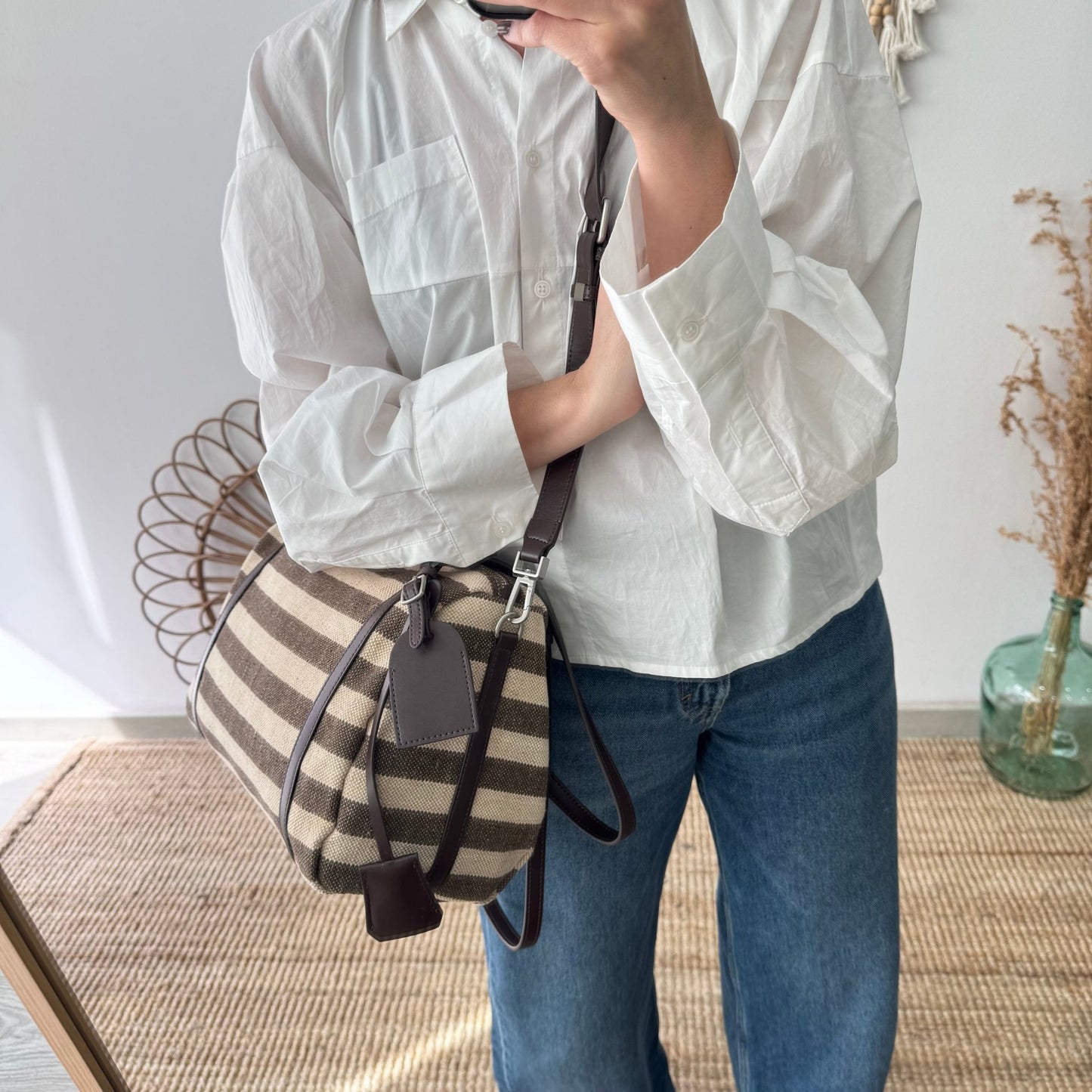 Bolso bowling rayas marrón y beige - Bubbleshopbcn