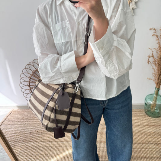 Bolso bowling rayas marrón y beige